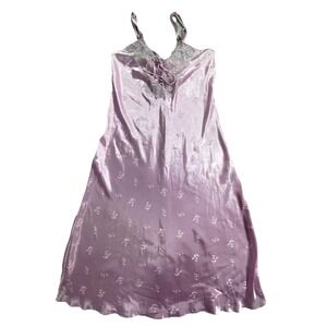 Enchanting Slip Dress Womens L Purple Jacquard Floral Spaghetti Strap Split Neck